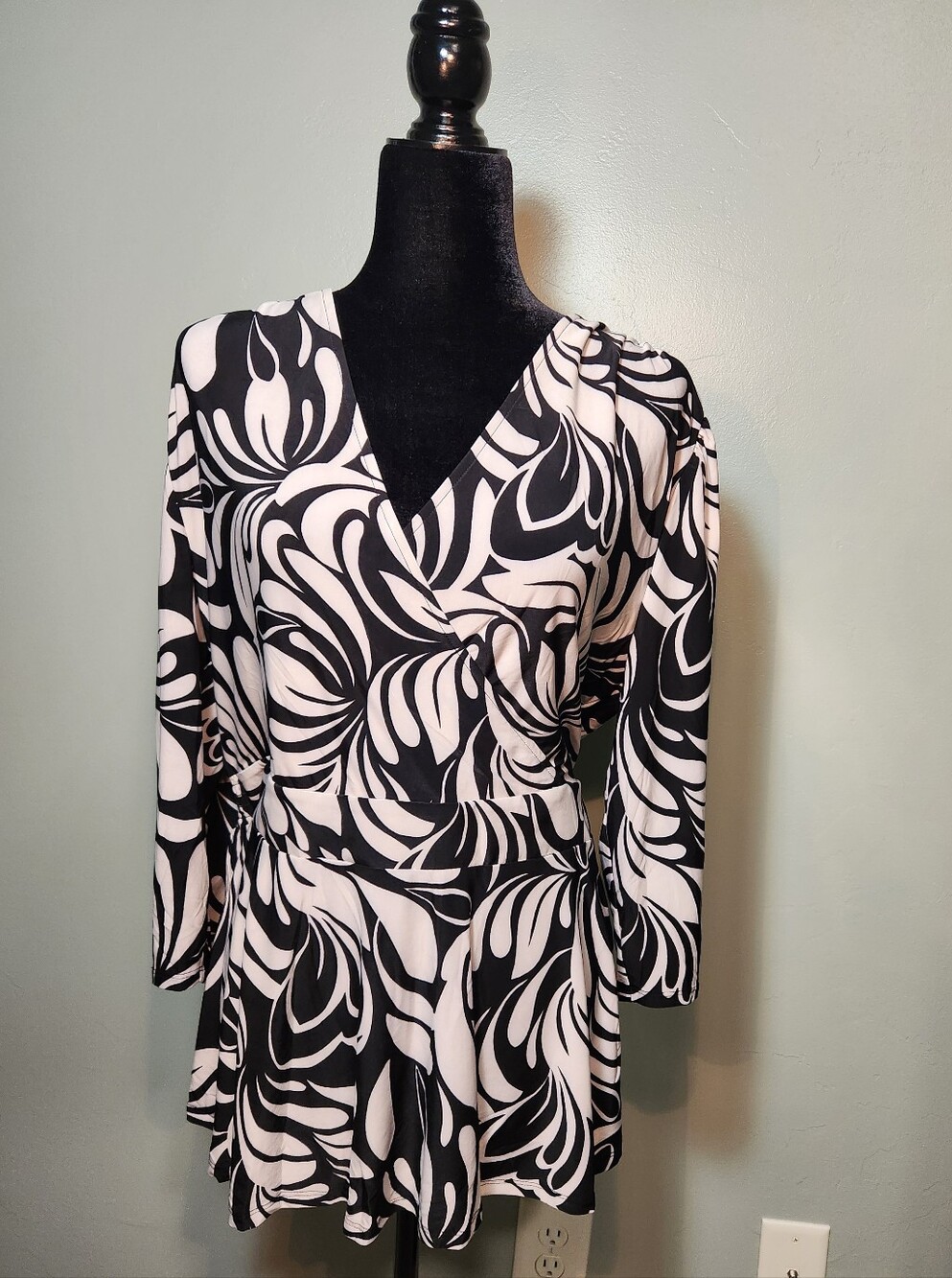 Cocomo Black and White Swirl Wrap Top